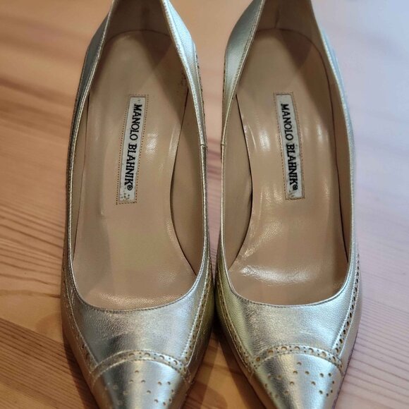 MANOLO BLAHNIK, gold high heels, womens - Picture 2 of 4